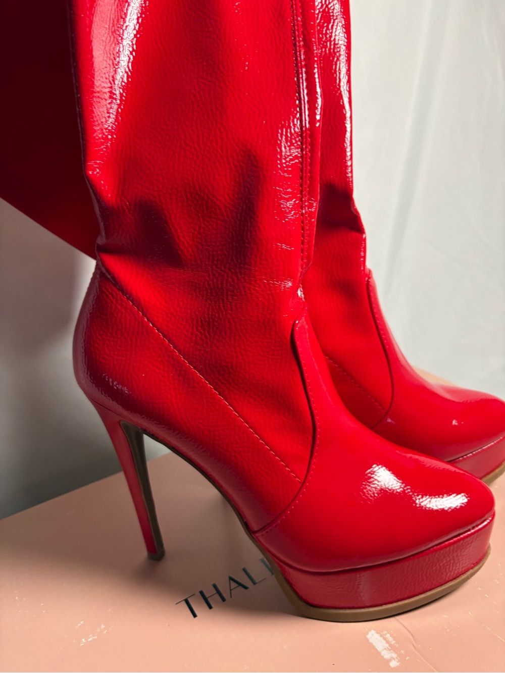 New Thalia Sodi Red Patent Over-the-Knee Heeled Boots size 7.5M - Picture 2 of 8